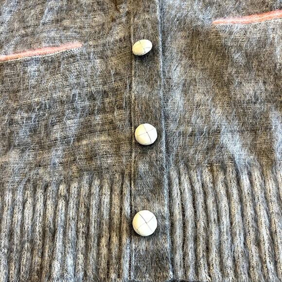 EUC Vintage Sonia Rykiel Gray Mohair Wool Cardigan Sweater Pink Trim Buttons Sml - Picture 10 of 13